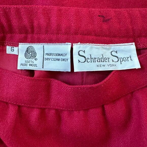 Vintage ‘80s Schrader Sport 100% Pure Wool Red Knee-Length Skirt - Picture 7 of 7